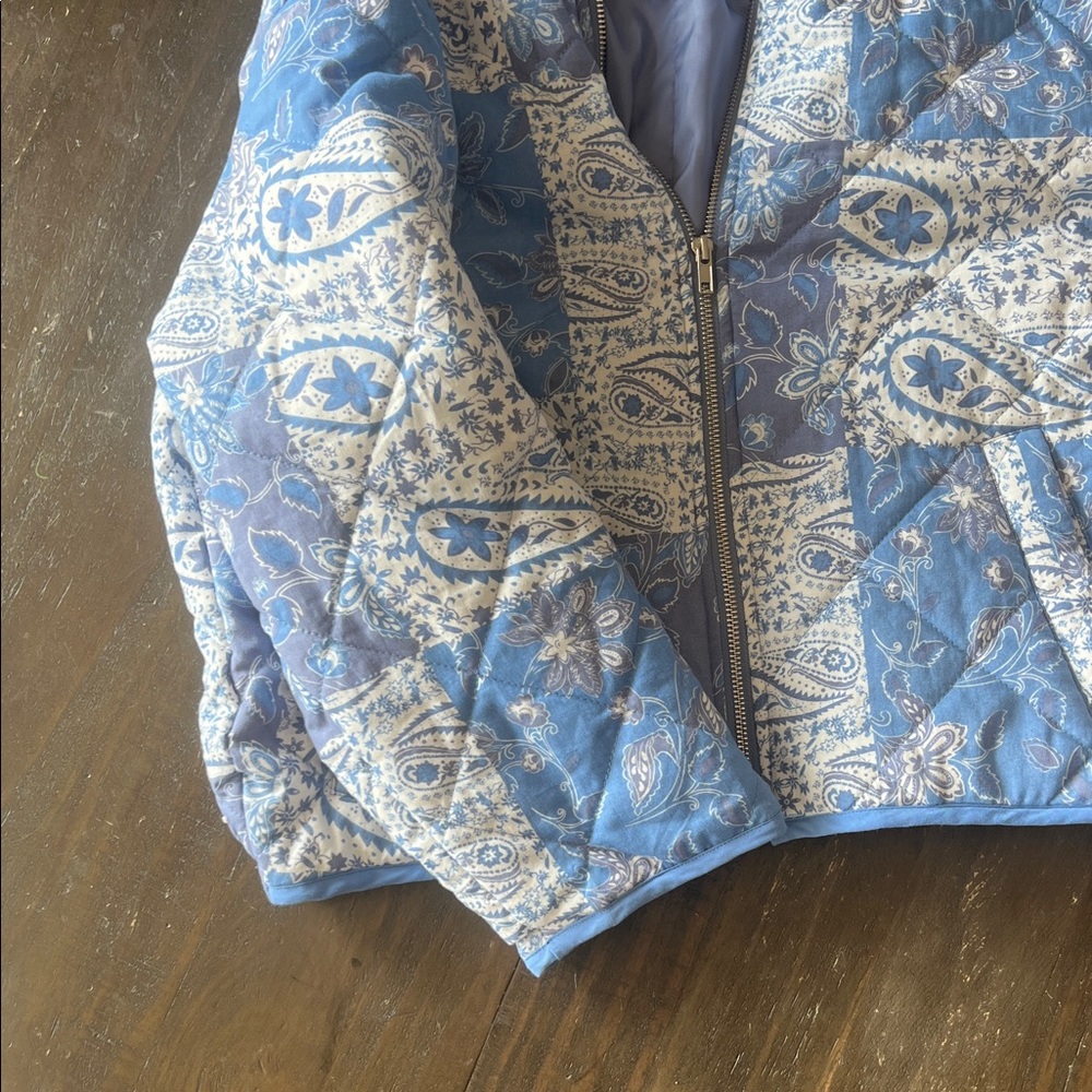 Anthropologie Avec Les Filles Patchwork Floral Quilted Jacket Blue/White Sz Smal - Picture 3 of 5